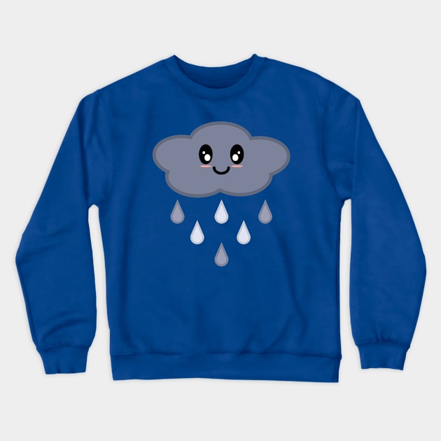 Kawaii Cute Happy Stormy Rain Cloud in Blue Crewneck Sweatshirt by Kelly Gigi